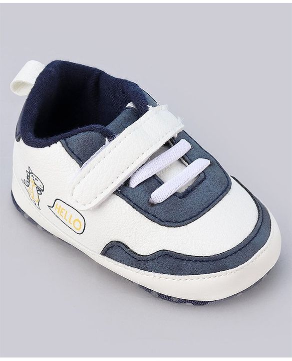 Cute Walk by Babyhug Booties With Velcro Closure & Dino Print - Blue & White