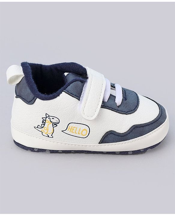 Cute Walk by Babyhug Booties With Velcro Closure & Dino Print - Blue & White