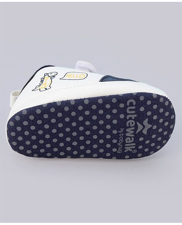 Cute Walk by Babyhug Booties With Velcro Closure & Dino Print - Blue & White