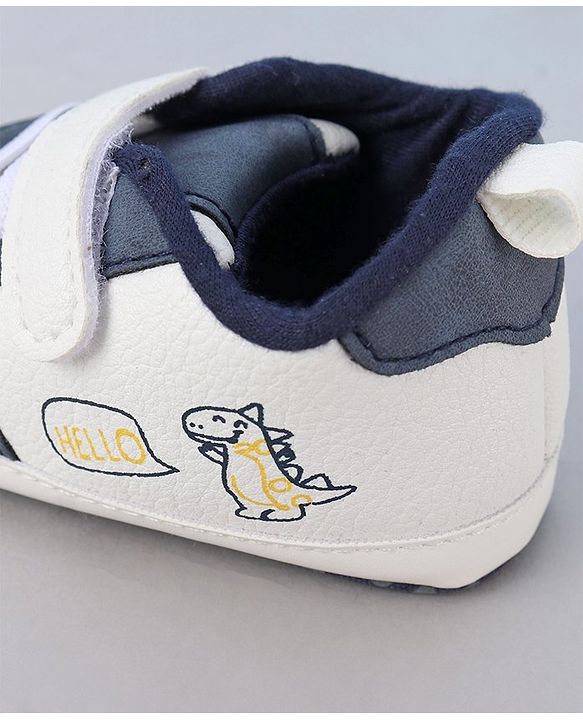 Cute Walk by Babyhug Booties With Velcro Closure & Dino Print - Blue & White