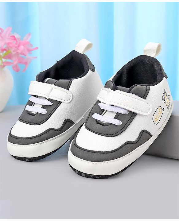Cute Walk by Babyhug Booties With Velcro Closure & Dino Print - Blue & White