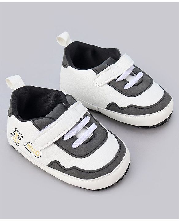 Cute Walk by Babyhug Booties With Velcro Closure & Dino Print - Blue & White