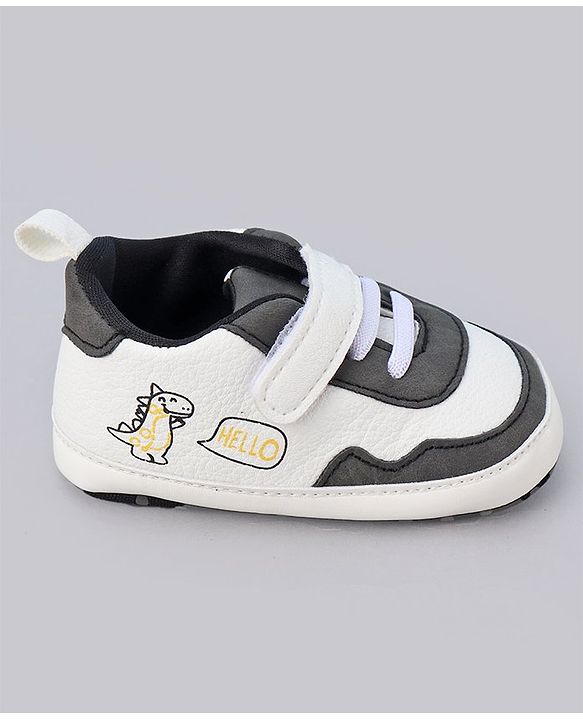 Cute Walk by Babyhug Booties With Velcro Closure & Dino Print - Blue & White