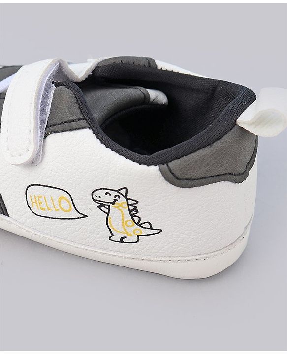 Cute Walk by Babyhug Booties With Velcro Closure & Dino Print - Blue & White