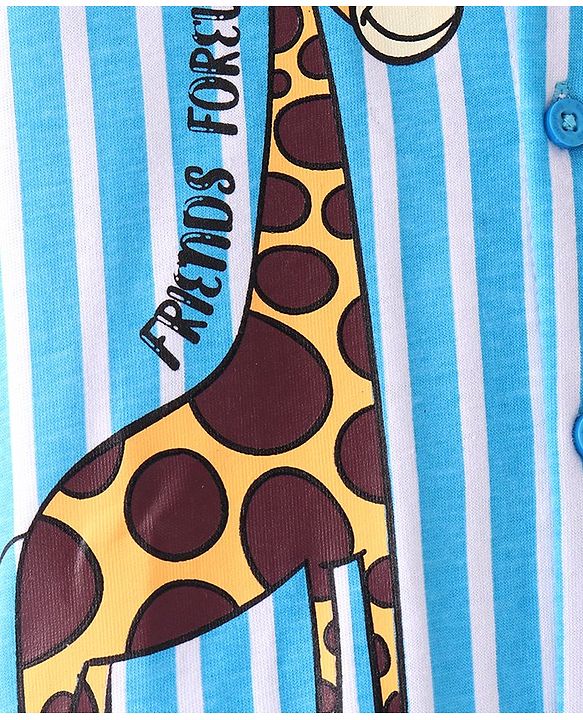 Babyhug Cotton Knit  Half Sleeves Striped Shirt with Giraffe Print - Blue