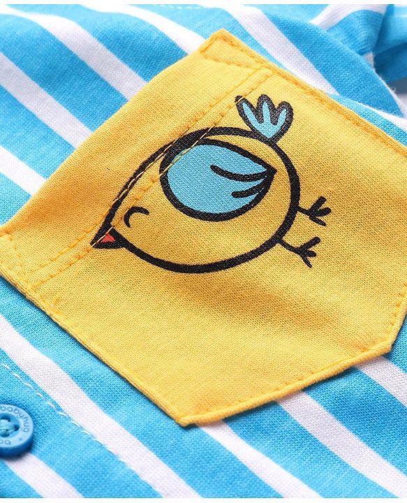 Babyhug Cotton Knit  Half Sleeves Striped Shirt with Giraffe Print - Blue