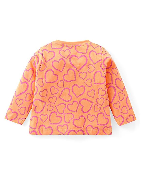 Babyhug Cotton Knit Full Sleeves Night Suit With Hearts Print - Orange