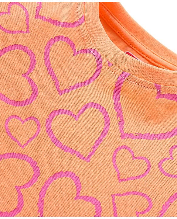 Babyhug Cotton Knit Full Sleeves Night Suit With Hearts Print - Orange
