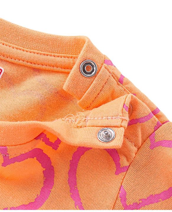 Babyhug Cotton Knit Full Sleeves Night Suit With Hearts Print - Orange