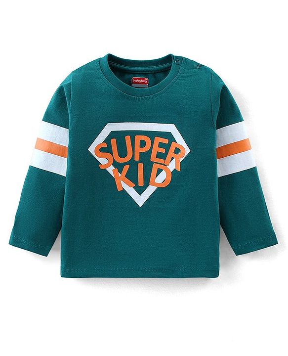 Babyhug Cotton Knit Full Sleeves T-Shirt With Text Print - Green