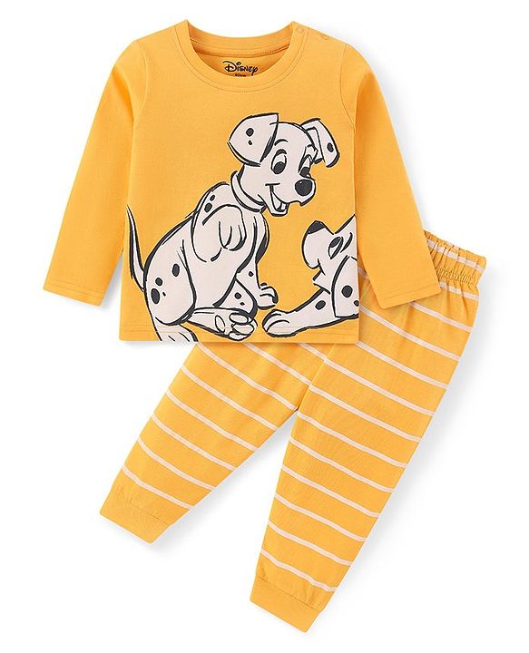 Babyhug Disney Single Jersey Knit Full Sleeves Night Suit with 101 Dalmatians Print - Yellow