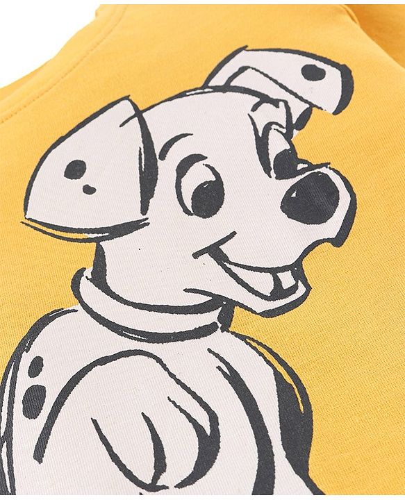 Babyhug Disney Single Jersey Knit Full Sleeves Night Suit with 101 Dalmatians Print - Yellow
