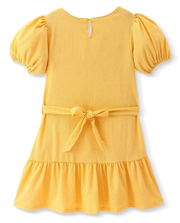 Pine Kids Woven Puffed Sleeves Solid Color Frock - Yellow