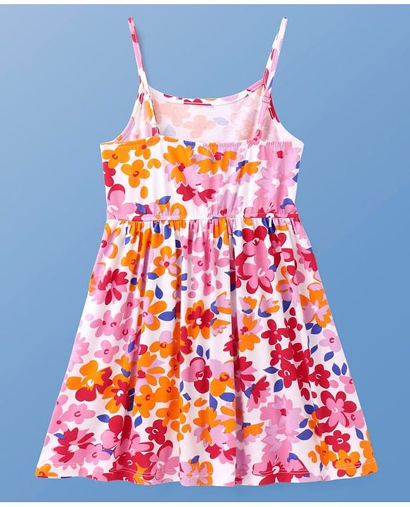 Pine Kids Cotton Knit Floral Printed Frock With Half Sleeves Solid Colour Shrug - Dark Pink