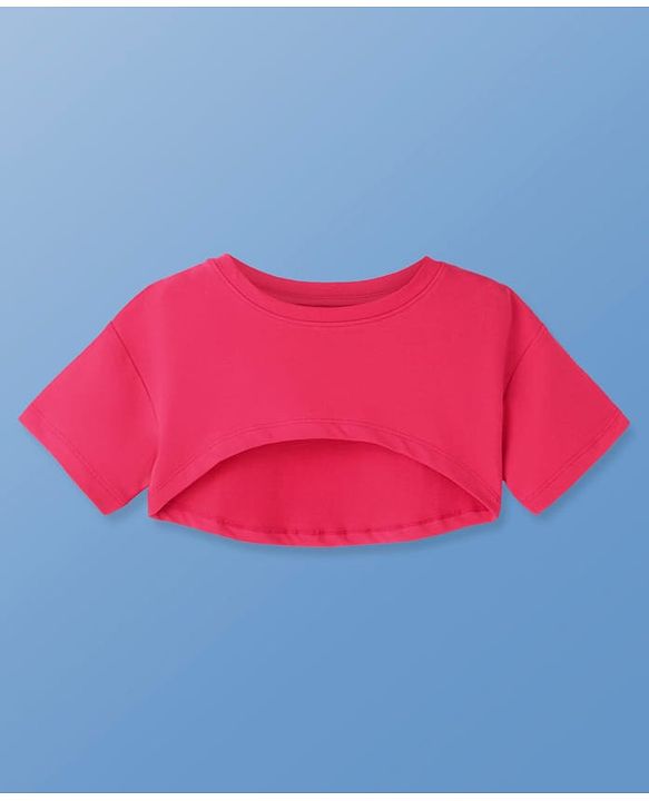 Pine Kids Cotton Knit Floral Printed Frock With Half Sleeves Solid Colour Shrug - Dark Pink