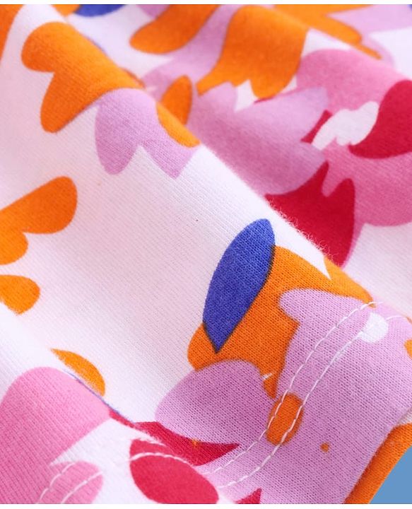 Pine Kids Cotton Knit Floral Printed Frock With Half Sleeves Solid Colour Shrug - Dark Pink