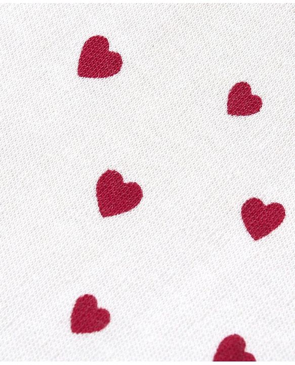 Babyhug Interlock Knit Full Sleeves Peter Pan Collor Romper With Booties Heart Print - Red