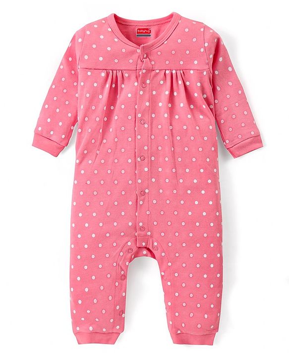 Babyhug 100% Cotton Full Sleeves Rompers Floral & Polka Dots Print Pack of 2 - Pink