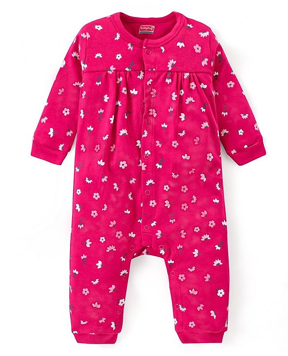 Babyhug 100% Cotton Full Sleeves Rompers Floral & Polka Dots Print Pack of 2 - Pink