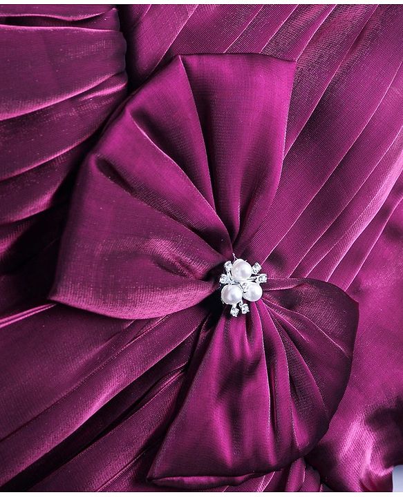 Babyhug Woven Half Puffed Sleeves Fit & Flared Party Frock with Bow Applique - Purple