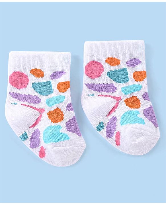 Cute Walk by Babyhug Knit Anti-Bacterial Ankle Length Socks with Heart & Text Design Pack of 3 - Pink Blue & White