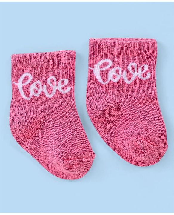 Cute Walk by Babyhug Knit Anti-Bacterial Ankle Length Socks with Heart & Text Design Pack of 3 - Pink Blue & White