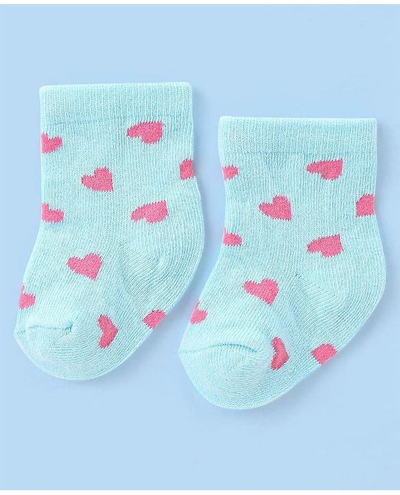 Cute Walk by Babyhug Knit Anti-Bacterial Ankle Length Socks with Heart & Text Design Pack of 3 - Pink Blue & White