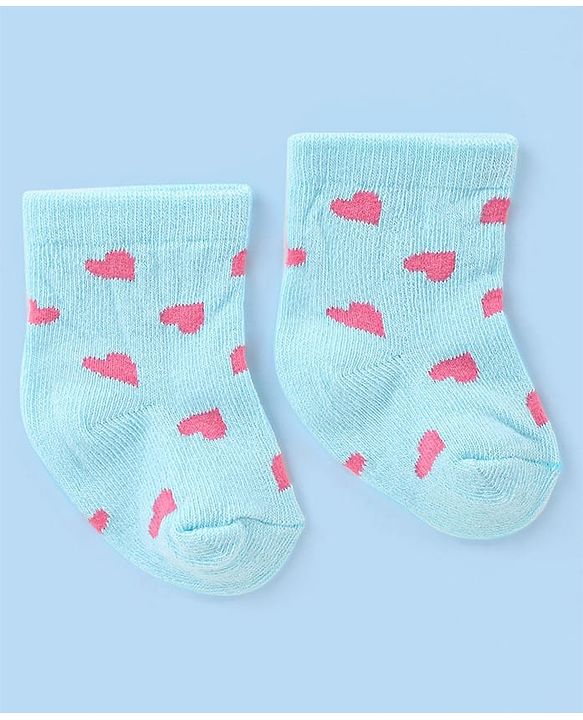 Cute Walk by Babyhug Knit Anti-Bacterial Ankle Length Socks with Heart & Text Design Pack of 3 - Pink Blue & White