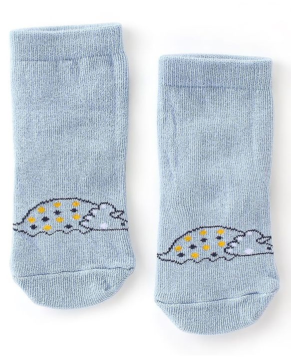 Cute Walk by Babyhug Knit Anti-Bacterial Ankle Length Socks with Striped & Dino Design Pack of 3 - Blue & White