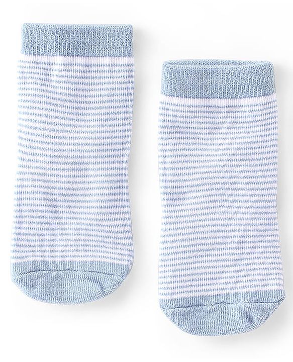 Cute Walk by Babyhug Knit Anti-Bacterial Ankle Length Socks with Striped & Dino Design Pack of 3 - Blue & White
