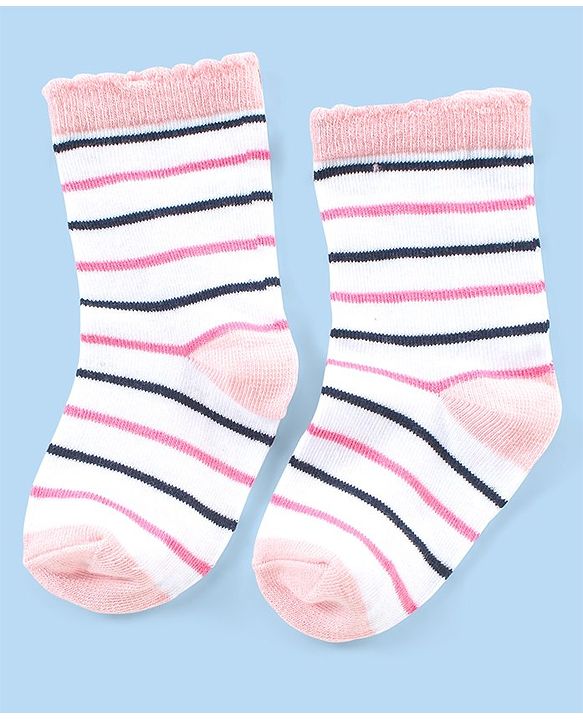 Cute Walk by Babyhug Anti-bacterial Ankle Length Striped & Designed Socks Pack of 3 - Blue Grey & White