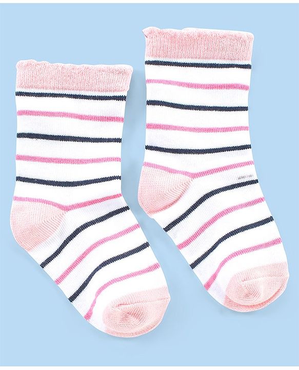 Cute Walk by Babyhug Anti-bacterial Ankle Length Striped & Designed Socks Pack of 3 - Blue Grey & White