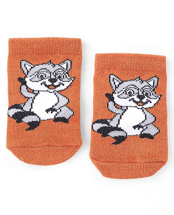 Cute Walk by Babyhug Knit Anti-Bacterial Ankle Length Socks with Raccoon & Bear Design Pack of 3 - Orange Green & Blue