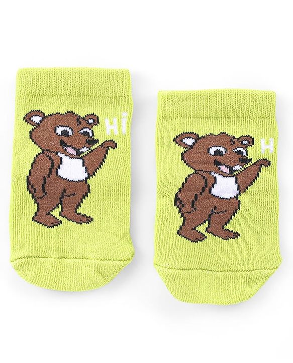 Cute Walk by Babyhug Knit Anti-Bacterial Ankle Length Socks with Raccoon & Bear Design Pack of 3 - Orange Green & Blue