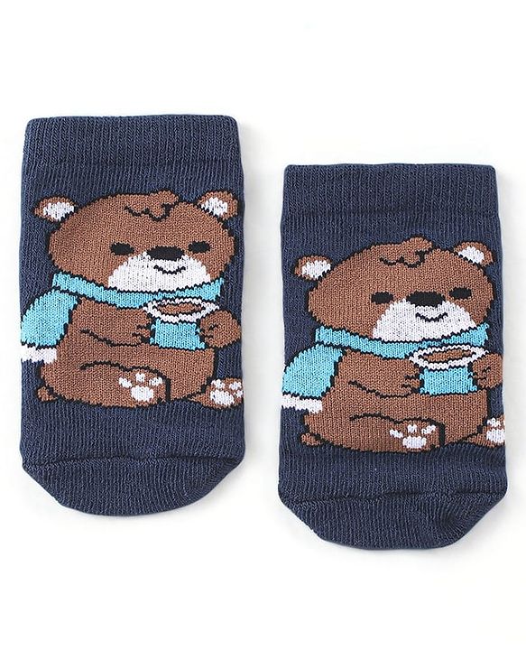 Cute Walk by Babyhug Knit Anti-Bacterial Ankle Length Socks with Raccoon & Bear Design Pack of 3 - Orange Green & Blue