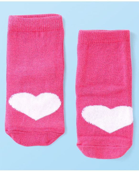 Cute Walk by Babyhug Anti-Bacterial Ankle Length Terry Socks with Heart Design Pack of 3 - Multicolor
