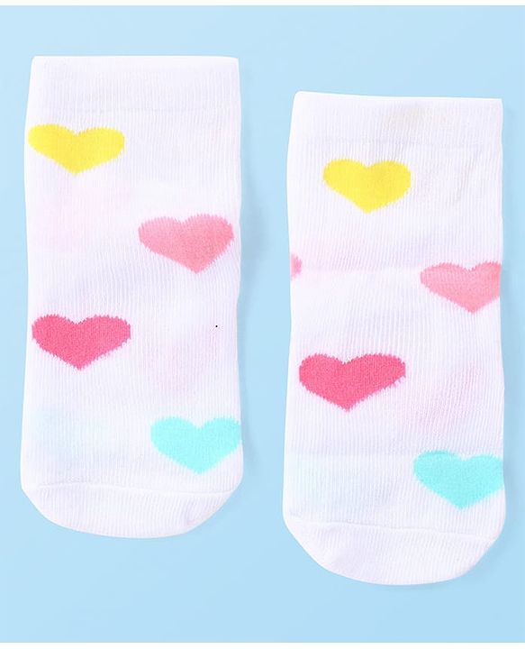 Cute Walk by Babyhug Anti-Bacterial Ankle Length Terry Socks with Heart Design Pack of 3 - Multicolor