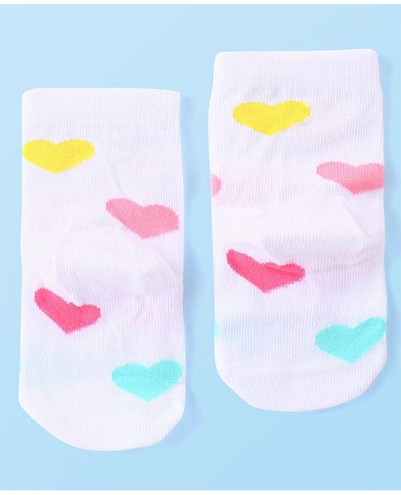 Cute Walk by Babyhug Anti-Bacterial Ankle Length Terry Socks with Heart Design Pack of 3 - Multicolor