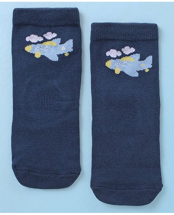 Cute Walk by Babyhug Anti-Bacterial Ankle Length Striped & Vehicle Design Socks Pack of 3 - White Grey & Blue