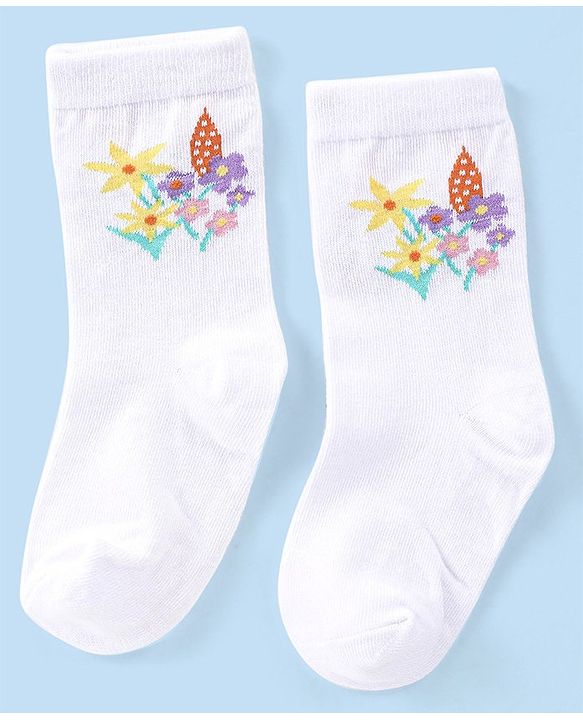 Cute Walk by Babyhug Knit Anti-Bacterial Ankle Length Socks with Floral Design Pack of 3 - Pink & White