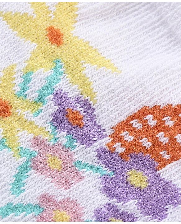 Cute Walk by Babyhug Knit Anti-Bacterial Ankle Length Socks with Floral Design Pack of 3 - Pink & White