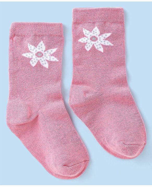Cute Walk by Babyhug Knit Anti-Bacterial Ankle Length Socks with Floral Design Pack of 3 - Pink & White