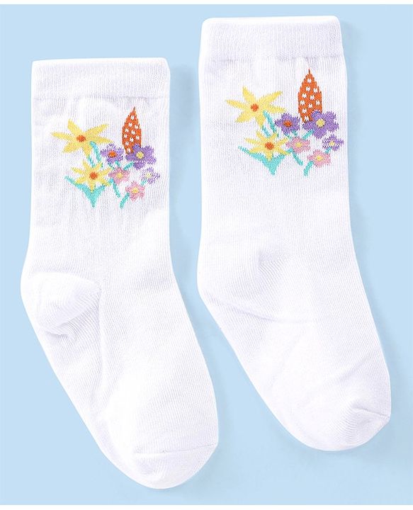 Cute Walk by Babyhug Knit Anti-Bacterial Ankle Length Socks with Floral Design Pack of 3 - Pink & White