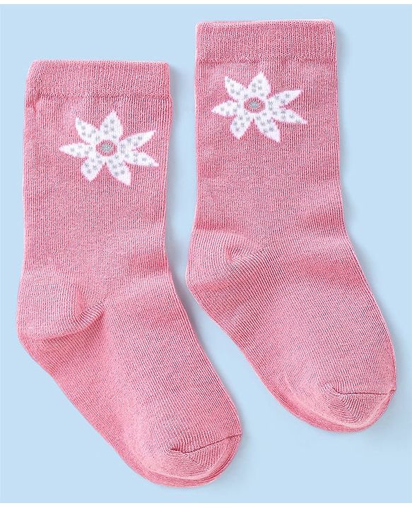 Cute Walk by Babyhug Knit Anti-Bacterial Ankle Length Socks with Floral Design Pack of 3 - Pink & White