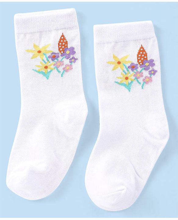 Cute Walk by Babyhug Knit Anti-Bacterial Ankle Length Socks with Floral Design Pack of 3 - Pink & White