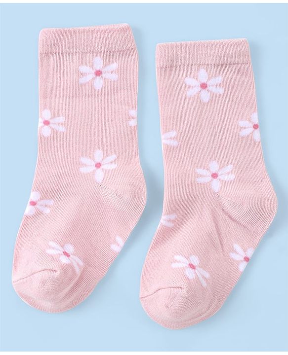 Cute Walk by Babyhug Knit Anti-Bacterial Ankle Length Socks with Floral Design Pack of 3 - Pink & White