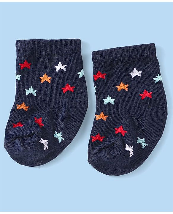 Cute Walk by Babyhug Knit Anti-Bacterial Ankle Length Socks with Striped & Star Design Pack of 3 - Orange White & Blue