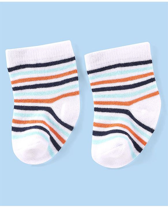 Cute Walk by Babyhug Knit Anti-Bacterial Ankle Length Socks with Striped & Star Design Pack of 3 - Orange White & Blue