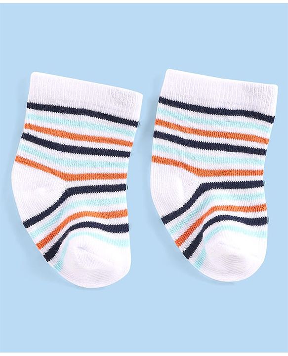 Cute Walk by Babyhug Knit Anti-Bacterial Ankle Length Socks with Striped & Star Design Pack of 3 - Orange White & Blue