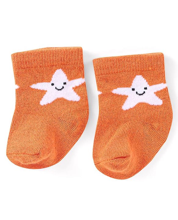 Cute Walk by Babyhug Knit Anti-Bacterial Ankle Length Socks with Striped & Star Design Pack of 3 - Orange White & Blue